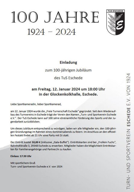 Einladung 100 Jahre TuS Einladung 100 Jahre TuS